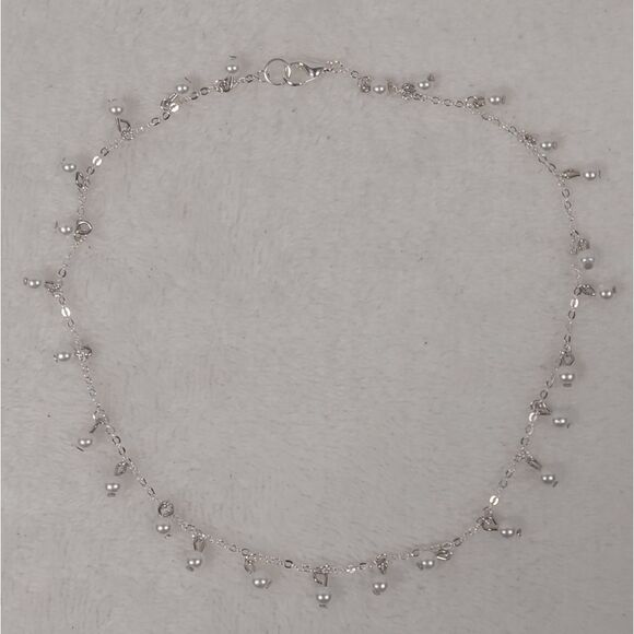 Y2K FAUX PEARL SILVER CHOKER NECKLACE 15 INCHES - Picture 5 of 6
